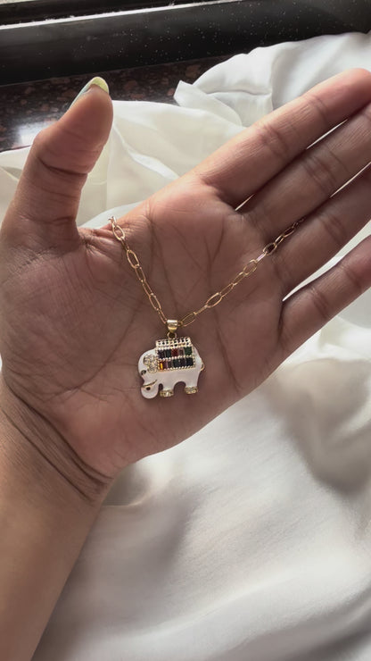 Rainbow Jewel Elephant Pendant Necklace